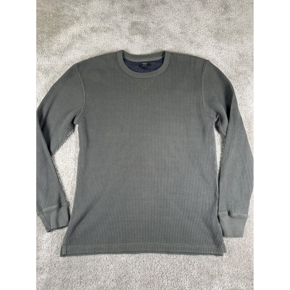 Cotton On Mens Large Olive Green Waffle Knit Thermal Long Sleeve Crew Neck Shirt